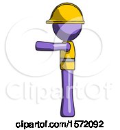Poster, Art Print Of Purple Construction Worker Contractor Man Pointing Left