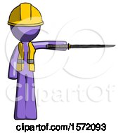 Poster, Art Print Of Purple Construction Worker Contractor Man Standing With Ninja Sword Katana Pointing Right
