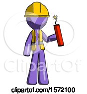Poster, Art Print Of Purple Construction Worker Contractor Man Holding Dynamite With Fuse Lit