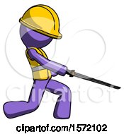 Poster, Art Print Of Purple Construction Worker Contractor Man With Ninja Sword Katana Slicing Or Striking Something