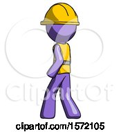 Poster, Art Print Of Purple Construction Worker Contractor Man Walking Away Direction Left View
