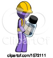 Poster, Art Print Of Purple Construction Worker Contractor Man Holding Glass Medicine Bottle