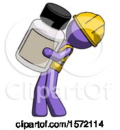 Poster, Art Print Of Purple Construction Worker Contractor Man Holding Large White Medicine Bottle