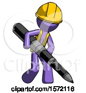 Poster, Art Print Of Purple Construction Worker Contractor Man Writing With A Really Big Pen