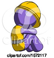 Poster, Art Print Of Purple Construction Worker Contractor Man Sitting With Head Down Back View Facing Right