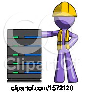 Poster, Art Print Of Purple Construction Worker Contractor Man With Server Rack Leaning Confidently Against It