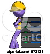 Purple Construction Worker Contractor Man Resting Against Server Rack