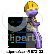 Poster, Art Print Of Purple Construction Worker Contractor Man Resting Against Server Rack Viewed At Angle