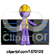 Poster, Art Print Of Purple Construction Worker Contractor Man With Server Racks In Front Of Two Networked Systems