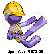 Poster, Art Print Of Purple Construction Worker Contractor Man Flying Ninja Kick Right