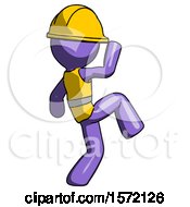 Poster, Art Print Of Purple Construction Worker Contractor Man Kick Pose Start