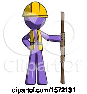 Poster, Art Print Of Purple Construction Worker Contractor Man Holding Staff Or Bo Staff