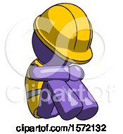 Poster, Art Print Of Purple Construction Worker Contractor Man Sitting With Head Down Facing Angle Right