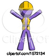 Poster, Art Print Of Purple Construction Worker Contractor Man Surprise Pose Arms And Legs Out
