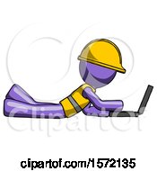 Poster, Art Print Of Purple Construction Worker Contractor Man Using Laptop Computer While Lying On Floor Side View