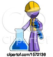 Poster, Art Print Of Purple Construction Worker Contractor Man Holding Test Tube Beside Beaker Or Flask