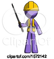 Poster, Art Print Of Purple Construction Worker Contractor Man Standing Up With Ninja Sword Katana