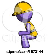 Poster, Art Print Of Purple Construction Worker Contractor Man Squatting Facing Left