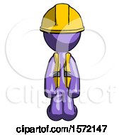 Poster, Art Print Of Purple Construction Worker Contractor Man Kneeling Front Pose
