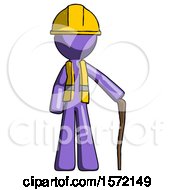 Poster, Art Print Of Purple Construction Worker Contractor Man Standing With Hiking Stick