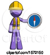 Poster, Art Print Of Purple Construction Worker Contractor Man Holding A Large Compass