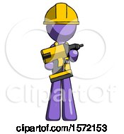 Poster, Art Print Of Purple Construction Worker Contractor Man Holding Large Drill
