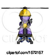 Poster, Art Print Of Purple Construction Worker Contractor Man Flying In Gyrocopter Front View