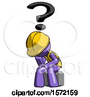 Poster, Art Print Of Purple Construction Worker Contractor Man Thinker Question Mark Concept