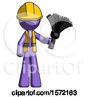 Poster, Art Print Of Purple Construction Worker Contractor Man Holding Feather Duster Facing Forward