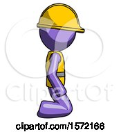 Purple Construction Worker Contractor Man Kneeling Right