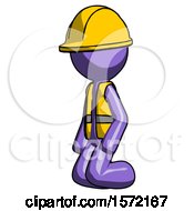 Purple Construction Worker Contractor Man Kneeling Angle View Left
