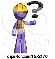 Poster, Art Print Of Purple Construction Worker Contractor Man Holding Question Mark To Right