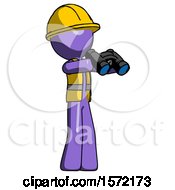 Poster, Art Print Of Purple Construction Worker Contractor Man Holding Binoculars Ready To Look Right