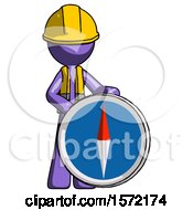 Poster, Art Print Of Purple Construction Worker Contractor Man Standing Beside Large Compass