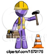 Poster, Art Print Of Purple Construction Worker Contractor Man Under Construction Concept Traffic Cone And Tools
