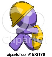 Poster, Art Print Of Purple Construction Worker Contractor Man Sitting With Head Down Facing Sideways Left