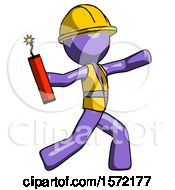 Poster, Art Print Of Purple Construction Worker Contractor Man Throwing Dynamite