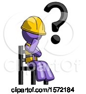 Poster, Art Print Of Purple Construction Worker Contractor Man Question Mark Concept Sitting On Chair Thinking