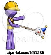 Poster, Art Print Of Purple Construction Worker Contractor Man Holding Jesterstaff - I Dub Thee Foolish Concept