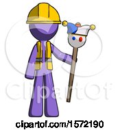 Poster, Art Print Of Purple Construction Worker Contractor Man Holding Jester Staff