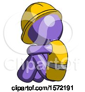 Purple Construction Worker Contractor Man Sitting With Head Down Back View Facing Left