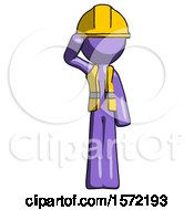 Poster, Art Print Of Purple Construction Worker Contractor Man Soldier Salute Pose