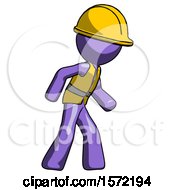 Poster, Art Print Of Purple Construction Worker Contractor Man Suspense Action Pose Facing Right