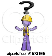 Poster, Art Print Of Purple Construction Worker Contractor Man With Question Mark Above Head Confused