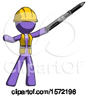 Purple Construction Worker Contractor Man Demonstrating That Indeed The Pen Is Mightier