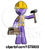 Poster, Art Print Of Purple Construction Worker Contractor Man Holding Tools And Toolchest Ready To Work