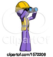 Poster, Art Print Of Purple Construction Worker Contractor Man Looking Through Binoculars To The Right