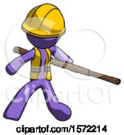Poster, Art Print Of Purple Construction Worker Contractor Man Bo Staff Action Hero Kung Fu Pose
