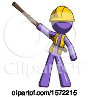 Purple Construction Worker Contractor Man Bo Staff Pointing Up Pose