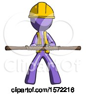 Poster, Art Print Of Purple Construction Worker Contractor Man Bo Staff Kung Fu Defense Pose